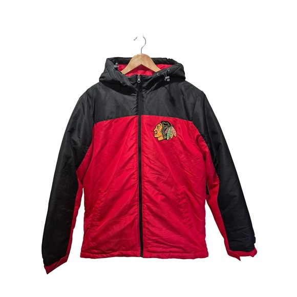NHL Chicago Blackhawks Red‎ Black Winter Jacket Full Zip Mens Large - Picture 2 of 5